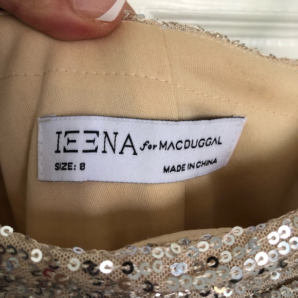 Ieena Mac Duggal Champagne and Silver Sequin One Shoulder Gown Size 8 - Picture 10 of 14